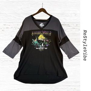 TORRID Women’s Size 2 2X 18-20 Shirt Top Jurassic World Movie V-Neck Baseball